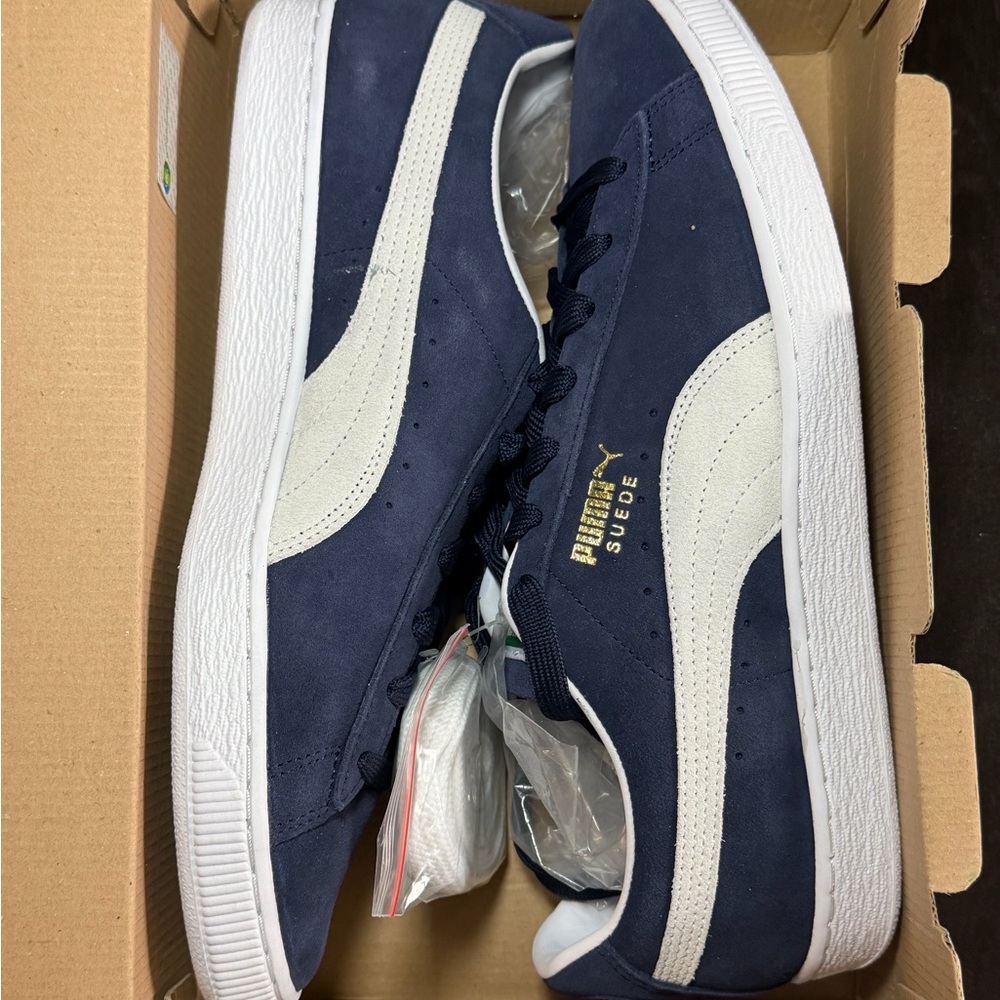 Puma Suede Navy and White Sneakers - Picture 5 of 5
